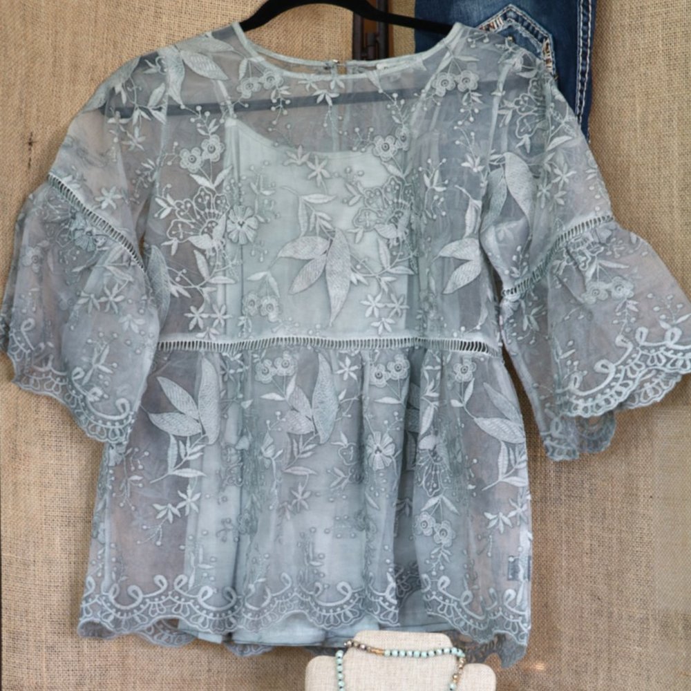 Sage Green Lace Top